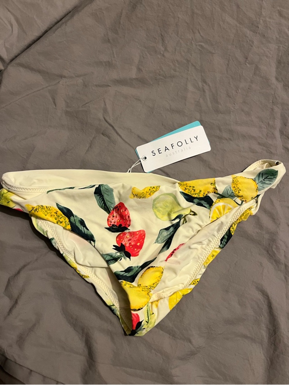 Seafolly Cream Bikini Bottom with Lemon & Strawberry Print